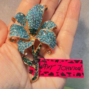 Flower Brooch Betsy Johnson Blue Rhinestone Statement Pin – Almost 3”